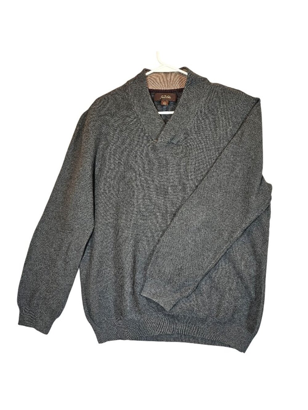 Tasso Elba Mens Large Grey Cotton Long Sleeve V-Neck Sweater tight knit career